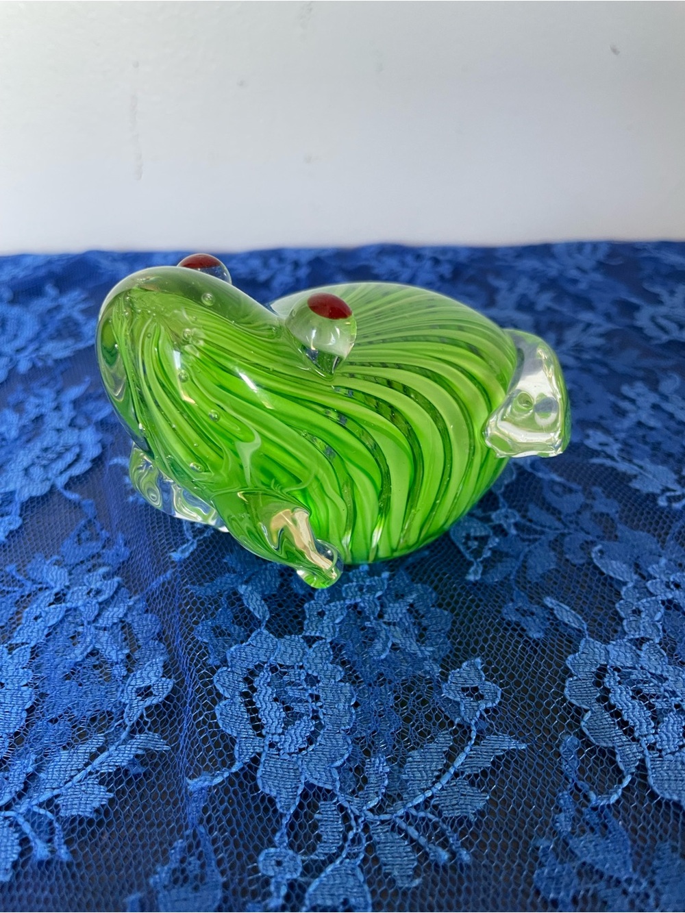 Hand-Blown Green Glass Frog Paperweight